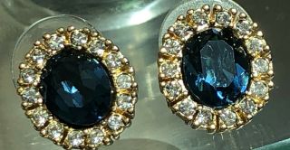 Christian Dior Vintage Swarovski Crystal Earrings (blue White Gold)