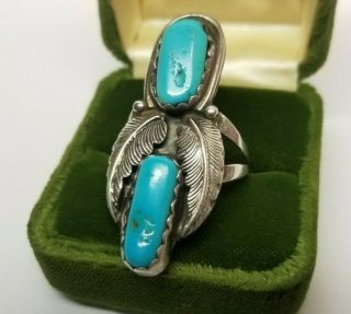 Vintage Native American Navajo Sterling Silver Turquoise Ring Old Pawn S9.  5