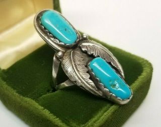 Vintage Native American Navajo Sterling Silver Turquoise Ring Old Pawn s9.  5 2