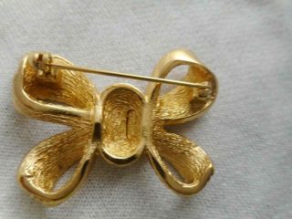 Vintage Christian Dior gold plated & white crystal tied bow pin 3