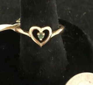Vintage 14 Kt Gold Electroplate Dainty Heart Emerald Ring Size 5