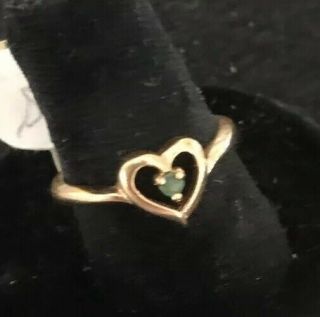 Vintage 14 Kt Gold Electroplate Dainty Heart Emerald Ring Size 5 3
