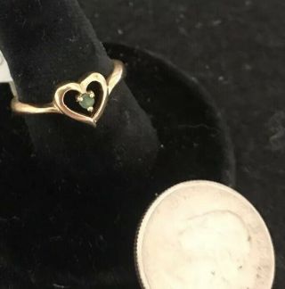 Vintage 14 Kt Gold Electroplate Dainty Heart Emerald Ring Size 5 4