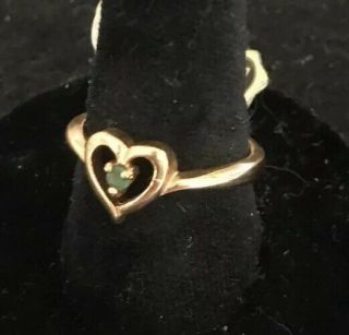 Vintage 14 Kt Gold Electroplate Dainty Heart Emerald Ring Size 5 5