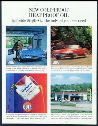 1961 Corvette Blue And Red Cars Color Photo Gulf Oil Gas Vintage Print Ad