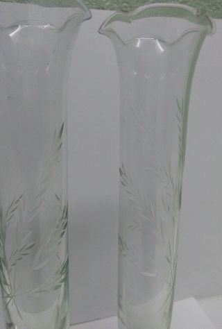 2 VTG WEB BUD VASES W/ STERLING SILVER UNWEIGHTED BASE ETCHED WHEAT DESIGN 2