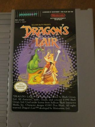 Sullivan Bluth Dragons Lair Nes Video Game Cartridge 1990 Nintendo Vintage