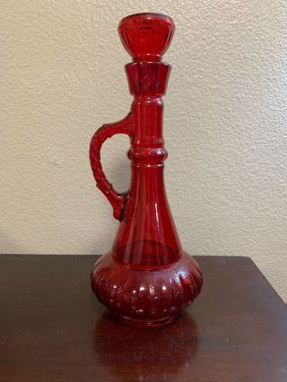 Vintage Ruby Red Jim Beam Genie Bottle Glass Decanter 2