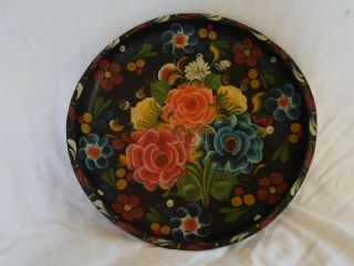 Vtg Mexican Folk Art Hand Crafted Painted Batea Bowl Tray Toleware Flower Mexico