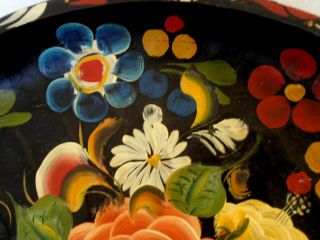 Vtg Mexican Folk Art Hand Crafted Painted Batea Bowl Tray Toleware Flower Mexico 6