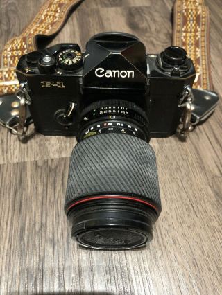 Canon F - 1 F1 Slr Camera W/ Tokina Sd 70 - 210mm Lens And Strap Vintage