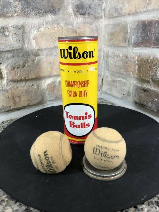 Vintage Wilson Championship Dacron Wool Tennis Balls (2) Metal Can