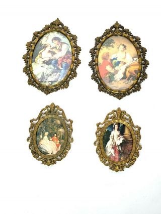 Vintage Ornate Brass Frame Pictures Made In Italy 4 Piece Set 8x5 & 4x6