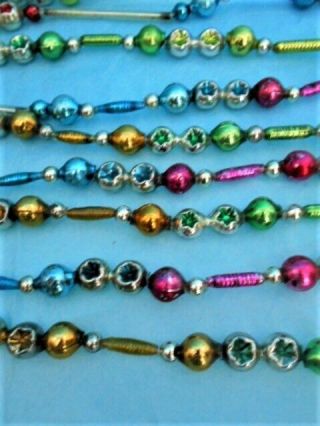Vintage Glass Bead Garland Multicolored Fancy Shapes Indents Tubes Ribbed 11,  Ft