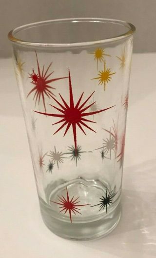 Vintage Mcm 1950s Starburst Glass,  Black Red Yellow White,  Atomic Tumblers