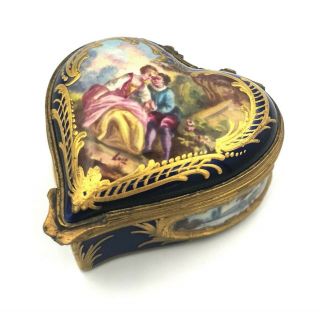 Vintage French Signed Sevres Decorated Porcelain Miniature Heart Box