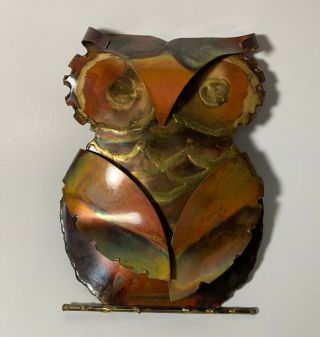 Vintage Owl Wall Hanging Metal Copper Brass 5 " X 6.  5 " Mid Century Mcm