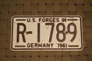 Vintage U.  S.  Forces In Germany 1961 License Plate R - 1789