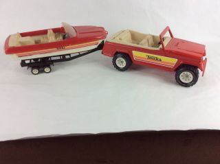 Tonka Jeepster Pressed Steel Jeep With Boat And Trailer (red) Vintage Xr - 101