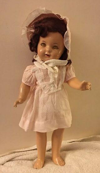 Vintage 20” Composition Nancy Doll Pink Dotted Swiss Dress