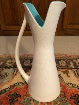 Vintage Turquoise/white Royal Haeger Textured Pitcher Vase 16 "