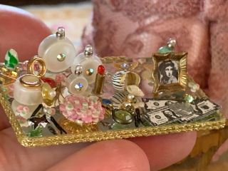 Vintage Miniature Dollhouse Artisan Messy Vanity Top Diorama 25,  Items Mirrored