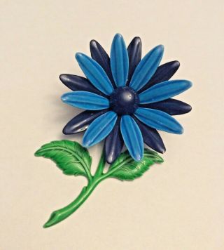 Vintage Retro 60’s - 70’s Blue Enamel Flower Brooch