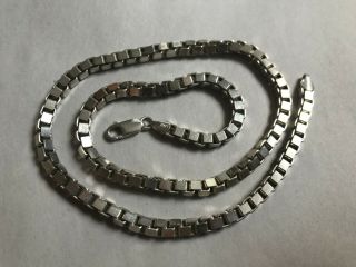 Heavy Vintage Sterling Silver 20 " Box Link Necklace - 60 Grams - Italy 925