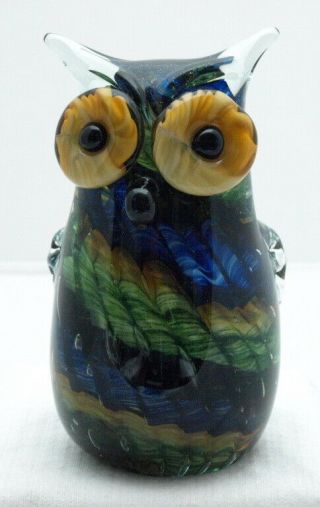 Vintage Murano Art Glass Caned Multi Colored Owl Paperweight/sculpture