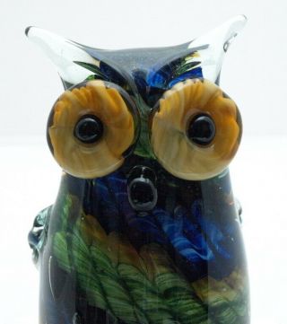 VINTAGE MURANO ART GLASS CANED MULTI COLORED OWL PAPERWEIGHT/SCULPTURE 2
