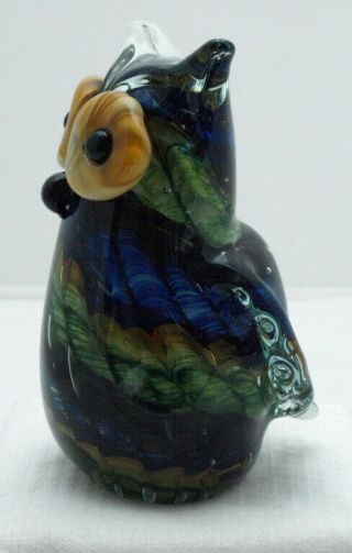 VINTAGE MURANO ART GLASS CANED MULTI COLORED OWL PAPERWEIGHT/SCULPTURE 3