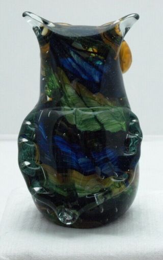 VINTAGE MURANO ART GLASS CANED MULTI COLORED OWL PAPERWEIGHT/SCULPTURE 4