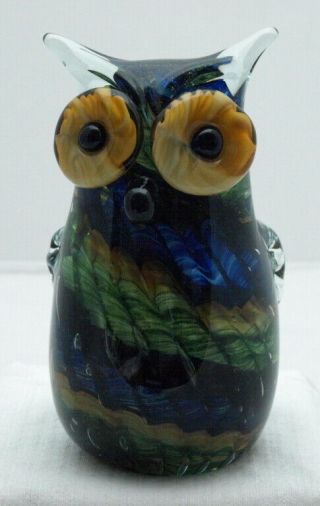 VINTAGE MURANO ART GLASS CANED MULTI COLORED OWL PAPERWEIGHT/SCULPTURE 5