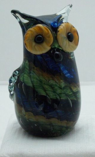 VINTAGE MURANO ART GLASS CANED MULTI COLORED OWL PAPERWEIGHT/SCULPTURE 7