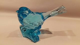 Vintage Fenton Art Glass Blue Bird On Branch - Light Blue With Stisckers