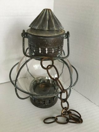 Vintage Tung Woo Ships Oil Lantern W/original Glass Globe - Hong Kong