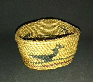 Antique Vintage Makah Nootka Native American Woven Basket Small 3 Bird