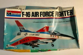 Vintage 1977 Monogram 1/72 Scale F - 16 Air Force Fighter Plastic Model Kit