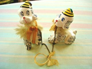 Vintage Japan Poodle Htf Yellow Hats " Clown " Dogs Figurines - Set Of 2
