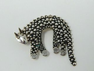 Vintage Sterling Silver Cat Pin Hand Made Artisan 1 1/2 "