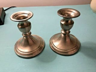 Pair Vintage Web Pewter Candlesticks Candle Holders Weighted 4 - 1/4 " Metalware