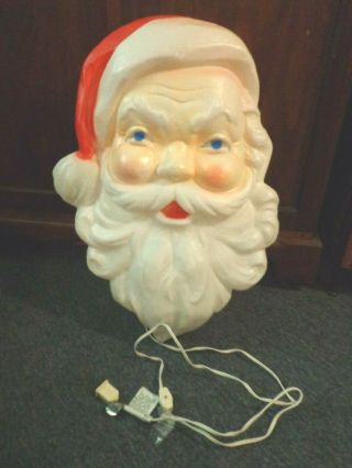 Vintage Union Product Santa Head Face Blow Mold Plastic Wall Hanging Lighted USA 3