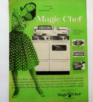 Vtg 1960 Magic Chef Retro Stove Oven Green Advertisement Print Ad Art