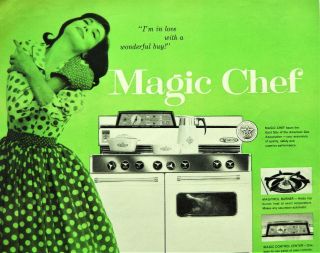 Vtg 1960 Magic Chef retro stove oven green advertisement print ad art 2