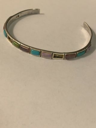 Vintage Sterling Silver Cuff Bracelet With Colorful Inlays