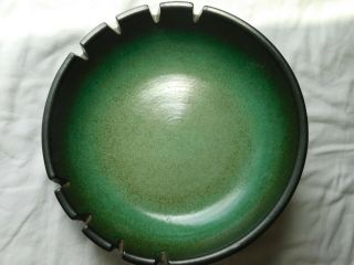 Large vintage green black & tan HEATH Round pottery ASHTRAY 8 1/2 inches signed 4