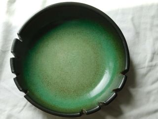 Large vintage green black & tan HEATH Round pottery ASHTRAY 8 1/2 inches signed 5