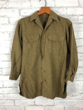 Vintage Ww2 Wool Us Army Shirt Olive Khaki Small Short