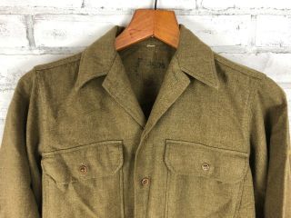 Vintage WW2 Wool US Army Shirt Olive Khaki Small Short 2