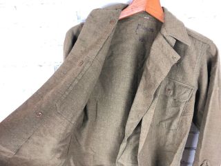 Vintage WW2 Wool US Army Shirt Olive Khaki Small Short 8